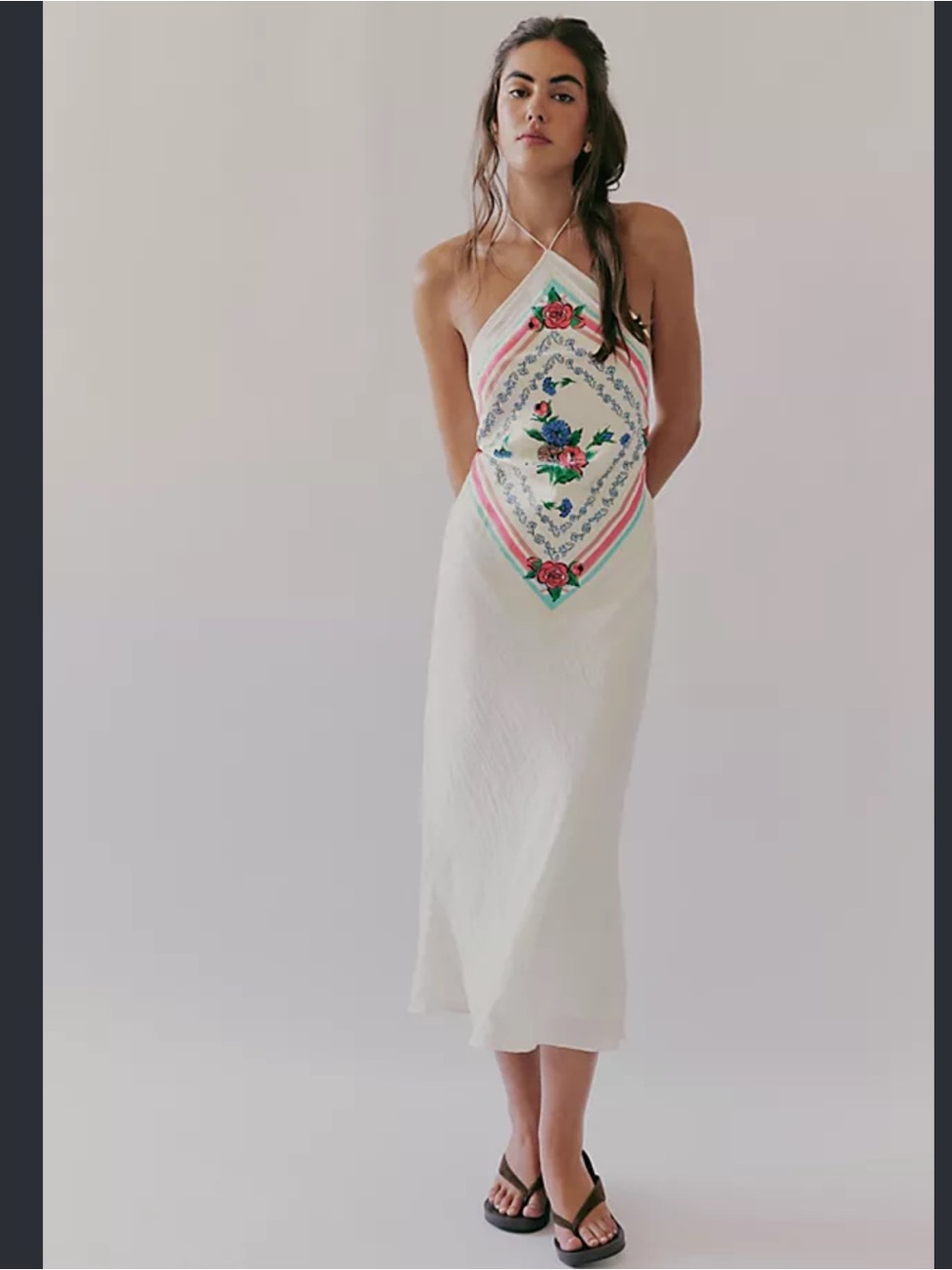 Free People Citrine Midi Halter Dress in Cream with Floral Print